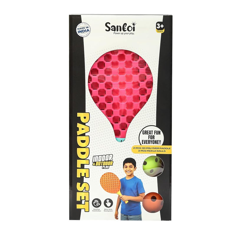 Knick Knack Santoi Paddle Ball Game Set with 2 Balls, Indoor Outdoor Play Set for Kids 3+ Years (Pink) - Image 2
